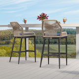 PURPLE LEAF Patio Sunbrella Bar Stools Set of 2 Rattan Bar Aluminum Bar Stool Outdoor Barstools with Back and Cushion for Garden Kitchen Island