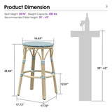 PURPLE LEAF Patio French Round Counter Stool Set of 2 Rattan Backless Stackable Barstools Aluminum Frame Footrest with Woven Wicker for Outdoor Kitchen Yard