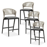 PURPLE LEAF Bar Stool Rattan Bar Stools Counter Stools with Back Metal Bar Height Stool Outdoor Bar Chair for Garden Kitchen