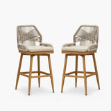 PURPLE LEAF Outdoor Swivel Bar Stools Set of 2 Patio 360° Rotating All-Weather Wicker Stools with Back and Cushion for Outside Backyard Kitchen Bistro Garden Bar