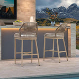PURPLE LEAF Patio Sunbrella Bar Stools Set of 2 Rattan Bar Aluminum Bar Stool Outdoor Barstools with Back and Cushion for Garden Kitchen Island