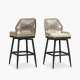 PURPLE LEAF Outdoor Swivel Bar Stools Set of 2 Patio 360° Rotating All-Weather Wicker Stools with Back and Cushion for Outside Backyard Kitchen Bistro Garden Bar