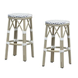PURPLE LEAF Patio Round Bar Stools Set of 2 Outdoor Backless Barstools Woven Rattan Bar Chair for Indoor Kitchen Island Bistros Cafe Restaurant