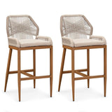 PURPLE LEAF Outdoor Bar Stools Wicker Rattan Bar Stools with Back Aluminum Outside Garden Patio Bar Chairs