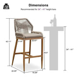 PURPLE LEAF Patio Sunbrella Bar Stools Set of 2 Rattan Bar Aluminum Bar Stool Outdoor Barstools with Back and Cushion for Garden Kitchen Island