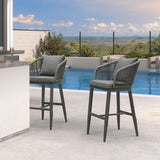 PURPLE LEAF Outdoor Bar Stools Patio Modern Aluminum Rattan High Back & Arms Bar Chairs with Removable Cushions and Pillows for Outdoor or Indoor