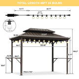 PURPLE LEAF Hardtop Grill Gazebo for Patio Bronze Permanent Metal Roof Outside Sun Shade Outdoor BBQ Canopy with String Lights