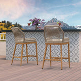 PURPLE LEAF Patio Sunbrella Bar Stools Set of 2 Rattan Bar Aluminum Bar Stool Outdoor Barstools with Back and Cushion for Garden Kitchen Island