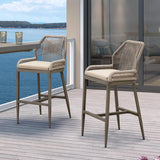 PURPLE LEAF Patio Sunbrella Bar Stools Set of 2 Rattan Bar Aluminum Bar Stool Outdoor Barstools with Back and Cushion for Garden Kitchen Island