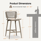 PURPLE LEAF Patio Counter Height Bar Stools Set of 2 Metal Bar Chairs with Back Wicker Woven Stools for Kitchen Island Pool Garden Outdoor Barstools