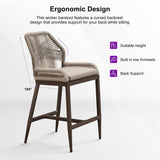 PURPLE LEAF Patio Sunbrella Bar Stools Set of 2 Rattan Bar Aluminum Bar Stool Outdoor Barstools with Back and Cushion for Garden Kitchen Island