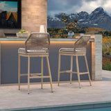PURPLE LEAF Patio Sunbrella Bar Stools Set of 2 Rattan Bar Aluminum Bar Stool Outdoor Barstools with Back and Cushion for Garden Kitchen Island