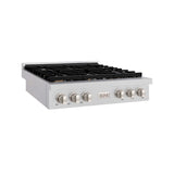 ZLINE 36" Paramount Gas Rangetop DuraSnow® Stainless Steel Brass Burners SRTS-BR-36