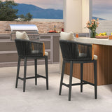 PURPLE LEAF Hailar Outdoor Bar Stools Chair Modern Rattan Bar Stool with Back and Cushion for Balcony, Indoor or Outdoor, Kitchen Island