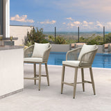 PURPLE LEAF Outdoor Bar Stools Patio Modern Aluminum Rattan High Back & Arms Bar Chairs with Removable Cushions and Pillows for Outdoor or Indoor