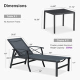 PURPLE LEAF Oversized Chaise Lounge Chair Outdoor Extra Wide Pool Lounge Chairs 5 Adjustable Position with Armrests and Side Table, Aluminum Patio Lounge Chair for Outside, Backyard, Pool