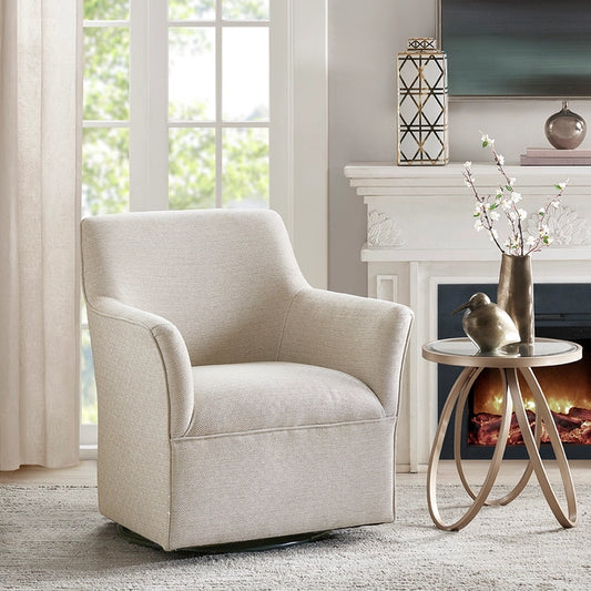 Flare Arm Swivel Glider Lounge Chair, Cream