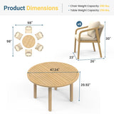 6-Person All Weather Acacia Wood Outdoor Dining Set with Water-Resistant Cushions and Umbrella Hole