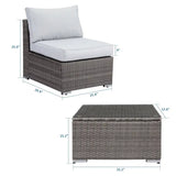 2 Pieces Patio Armless Single Wicker Sofa Couch Side Table