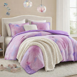 Watercolor Tie Dye Comforter Set with Throw Pillow, Purple