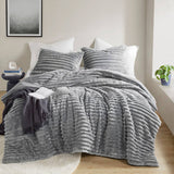 300GSM Fluffy Ribbed Plush Comforter Set,Gray