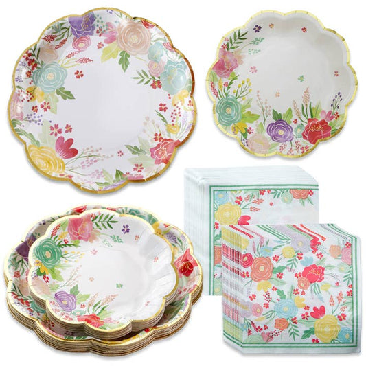 Garden Blooms 62pc Party Tableware Set for 16