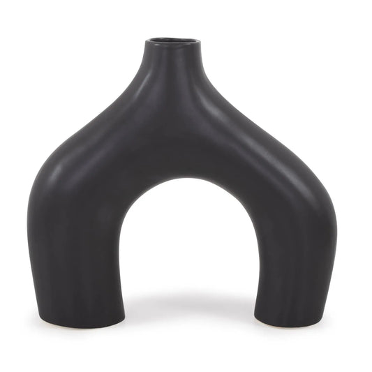 Beltram Black Modern Styled Ceramic Footed Vase