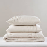 Grid Textured Soft Washed Pleated Comforter Set, Neutral