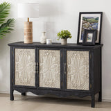 Accent Cabinet Rustic Storage Cabinet with 3 Carved Doors,