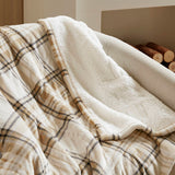 Plaid Velvety Shepra Heated Throw, Tan