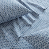 144TC Geometric Diamond Blue Printed Cotton Sheet Set