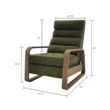 Mid-Century Wood Framed Push Back Recliner, Green*
