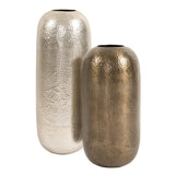 Oversized Metal Cylinder Vase with Hammered Silver Finish- Large