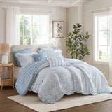 5 Piece Scalloped Edged Botanical Comforter Set, Blue
