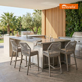 PURPLE LEAF Patio Sunbrella Bar Stools Set of 2 Rattan Bar Aluminum Bar Stool Outdoor Barstools with Back and Cushion for Garden Kitchen Island