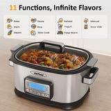 11-in-1 Multi Slow Cooker Roaster Oven, 6.5QT Sliver Digital