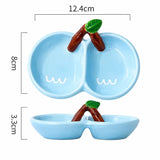 Cute Cherry Ceramic Double Dip Sauce Dish Bowl