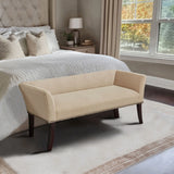 49.5" Upholstered Bench with Back & Wood Legs, Tan