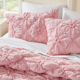 Bowtie Piece Lightweight Puffy Floral Comforter Set, Pink
