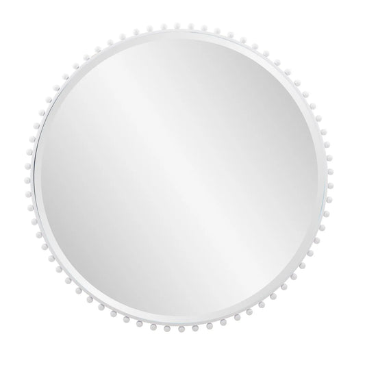 Bellfore Beaded Round Matte White Mirror