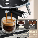 Plum Chef 20 Bar Espresso Machine for home- Professional Compact Espresso Maker with Milk Frother Steam Wand, Pressure Gauge & 54oz Large Water Tank, Low Noise Fast Brewing for Cappuccino, Latte