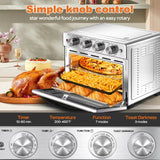 【USED】 Air Fryer Toaster Oven 26 QT, Large Air Fryer Convection Countertop Oven Combo with Easy Bake, Roast, Broil, Warm, 6 Slice Toast 7-in-1 Functions, 3 Layers with 4 Accessories, Stainless Steel
