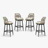 PURPLE LEAF Outdoor Swivel Bar Stools Set of 2 Patio 360° Rotating All-Weather Wicker Stools with Back and Cushion for Outside Backyard Kitchen Bistro Garden Bar