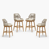 PURPLE LEAF Outdoor Swivel Bar Stools Set of 2 Patio 360° Rotating All-Weather Wicker Stools with Back and Cushion for Outside Backyard Kitchen Bistro Garden Bar