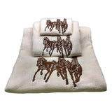 3-Horse Embroidered 3PC Towel Set, Cream, 2 MOQ