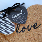 Heart Cork Coasters Set of 4 Love Favor Gift