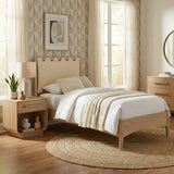 Santos - Vegan Leather Headboard And Wood Bed - Waxed Natural Frame