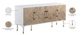 Jive Contemporary Sideboard Buffet with White Lacquer Finish & Stylish Birch Wood Chevron Panels