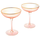 Colored Blush Pink & Gilded Rim Coupe Glass, Large 9oz