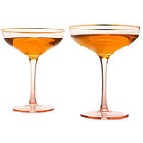 Colored Blush Pink & Gilded Rim Coupe Glass, Large 9oz